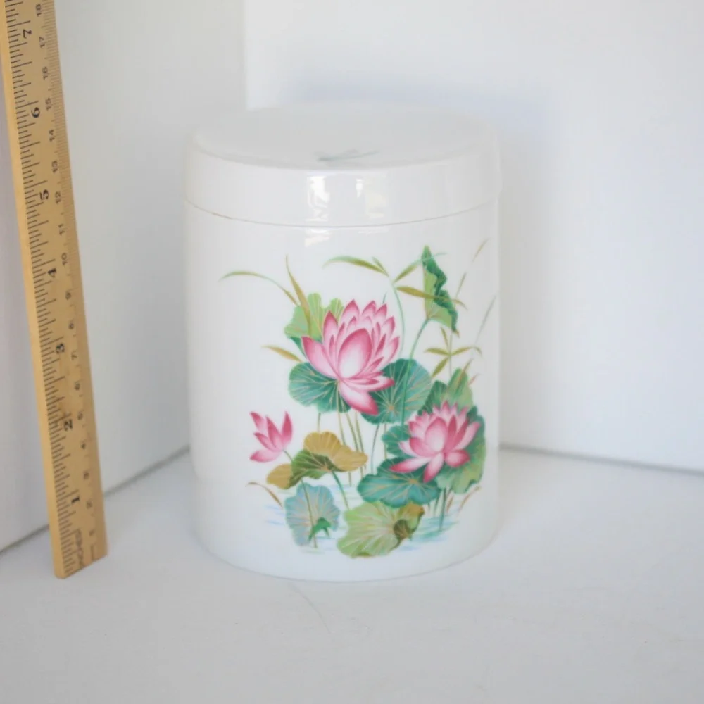 KAISER Porcelain Lotus Flower Round Container Pink, White and Green